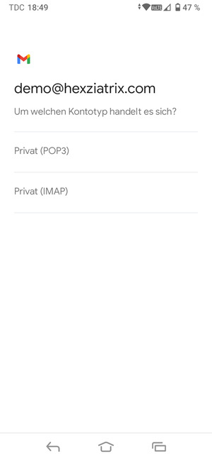 Wählen Sie Privat (POP3) oder Privat (IMAP)