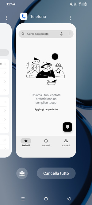 Seleziona Cancella tutto per chiudere tutte le applicazioni in esecuzione