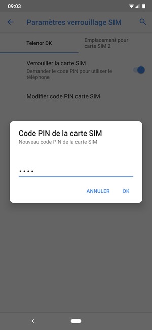 Saisissez votre Nouveau code PIN de la carte SIM et sélectionnez OK
