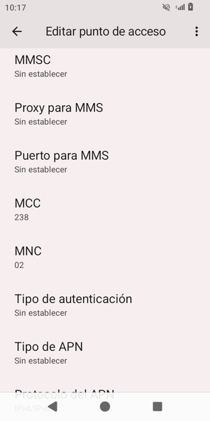 Desplácese hacia abajo e introduzca la información de Internet