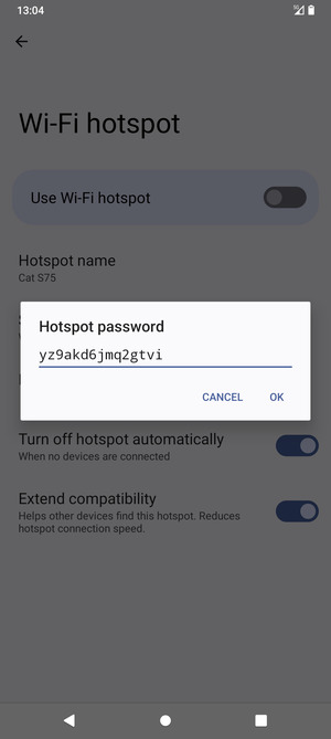 Enter a Wi-Fi hotspot password of at least 8 characters and select OK