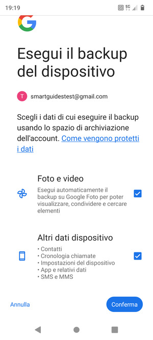 Seleziona le opzioni preferita e poi Conferma