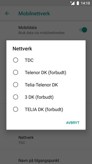 Velg en nettverksoperatør fra listen