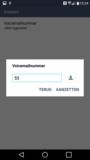 Voer het Voicemailnummer in en selecteer AANZETTEN