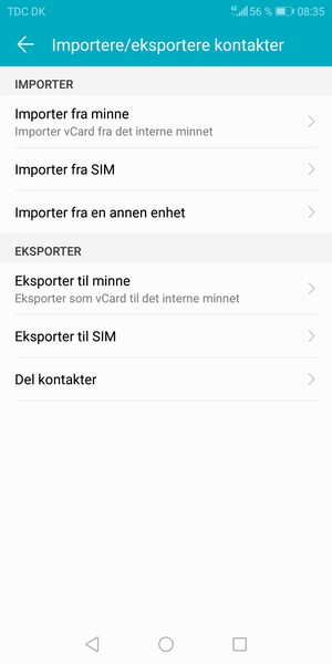 Velg Importer fra SIM