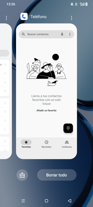 Seleccione Borrar todo para cerrar todas las aplicaciones en ejecución