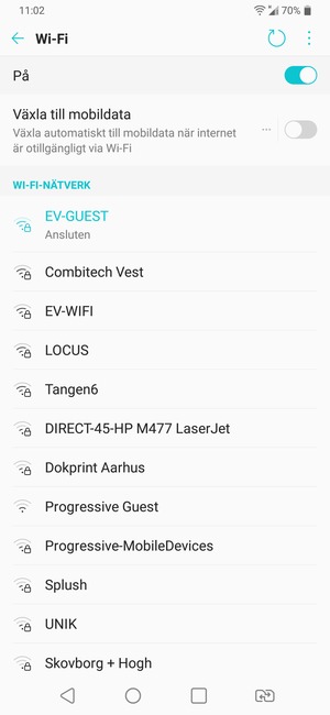 Du är nu ansluten till Wi-Fi nätverket