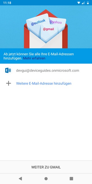 Wählen Sie WEITER ZU GMAIL