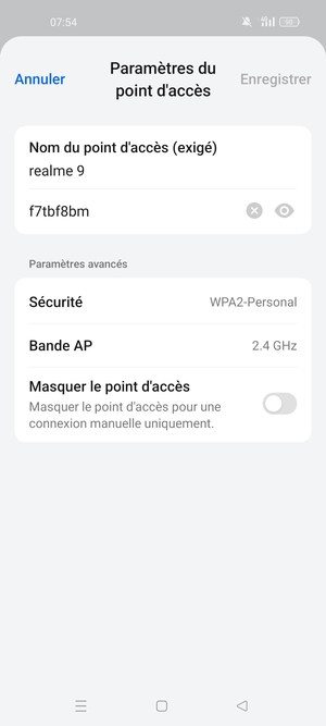 Saisissez un mot de passe de hotspot Wi-Fi d'au moins 8 caractères et sélectionnez Enregistrer