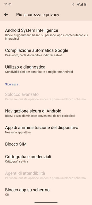 Scorri e seleziona Blocco SIM
