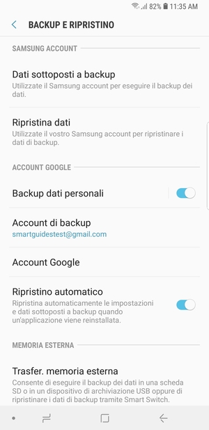 Seleziona Account di backup
