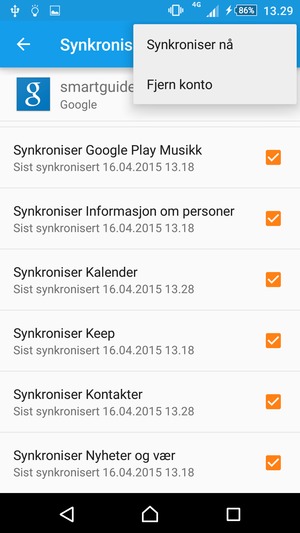 Velg Synkroniser nå