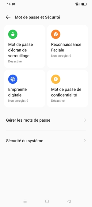 Pour activer votre écran de verrouillage, allez dans le menu Mot de passe et Sécurité et sélectionnez Mot de passe d'écran de verrouillage