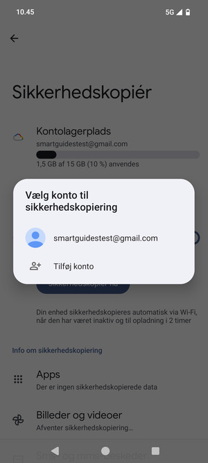 Vælg din sikkerhedskopi-konto