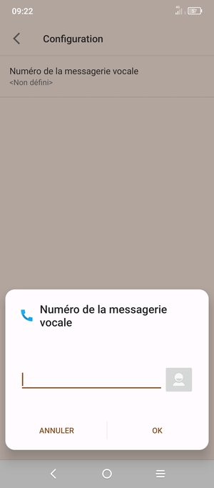 Saisissez le Numéro de la messagerie vocale et sélectionnez OK