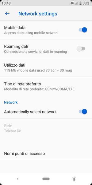 Disattiva Automatically select network