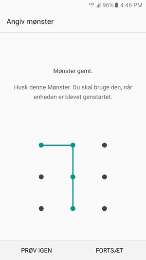 Tegn et oplåsningsmønster og vælg FORTSÆT