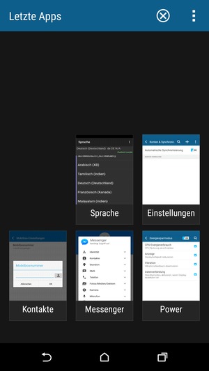 Wählen Sie das X Symbol, um alle laufende Apps zu schließen