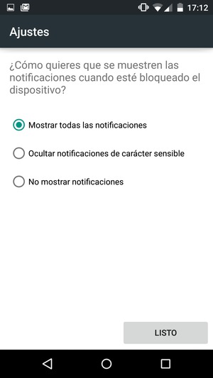Seleccione la opción deseada y seleccione LISTO