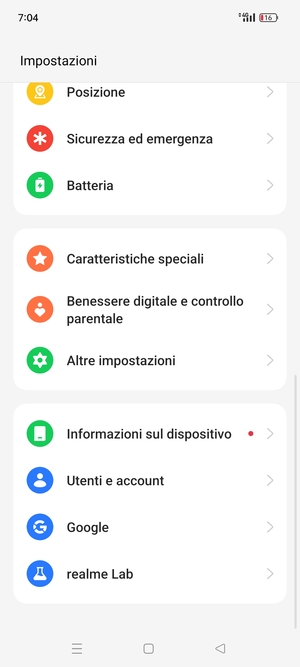 Scorri e seleziona Informazioni sul dispositivo