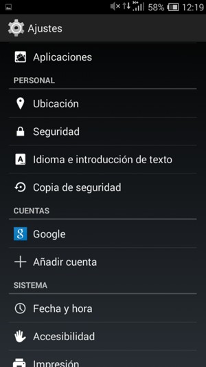 Vuelva al menú Ajustes y seleccione Google