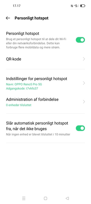 Din telefon er nu sat op til brug som modem