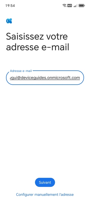 Saisissez votre adresse e-mail et sélectionnez Configurer manuellement l'adresse