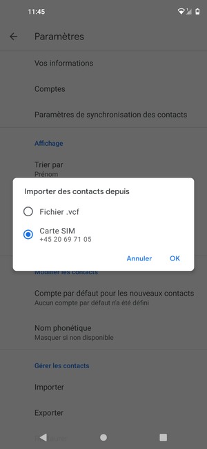 Sélectionnez Carte SIM puis OK