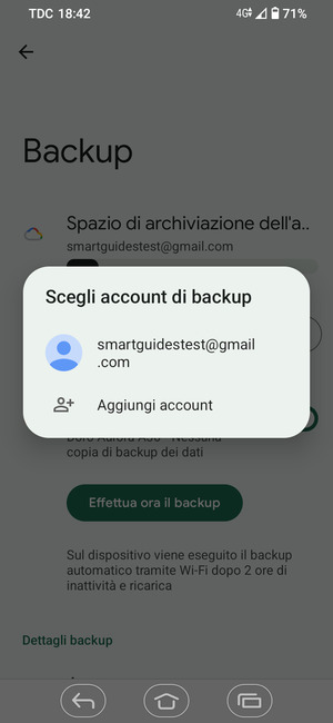 Seleziona il tuo account di backup
