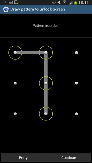Draw an unlock pattern and select Continue