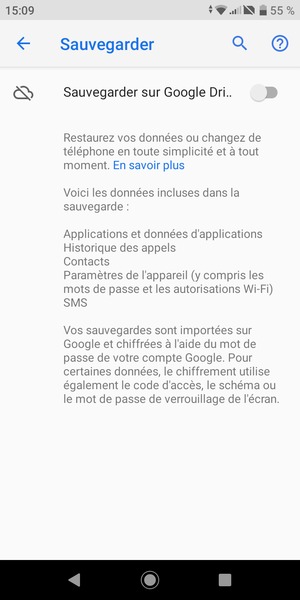 Activer le Sauvegarder sur Google Dri..
