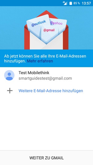 Wählen Sie WEITER ZU GMAIL