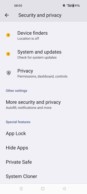 Scroll to and select More security and privacy