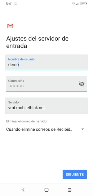 Introduzca Nombre de usuario y la dirección de servidor entrada. Seleccione SIGUIENTE