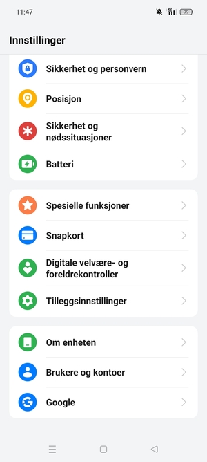 Bla til og velg Tilleggsinnstillinger