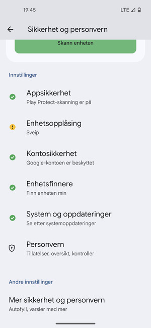 Bla til og velg Mer sikkerhet og personvern