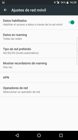 Seleccione Datos en roaming