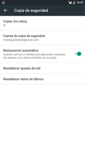 Seleccione Cuenta de copia de seguridad