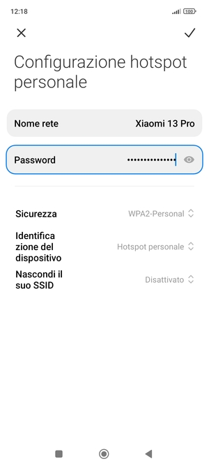 Inserisci una password dell'hotspot Wi-Fi di almeno 8 caratteri e seleziona SALVA