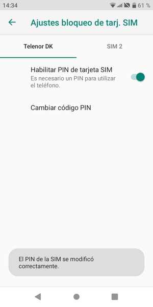 Su PIN de la SIM ha sido cambiado