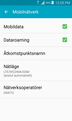 Slå på eller stäng av Dataroaming