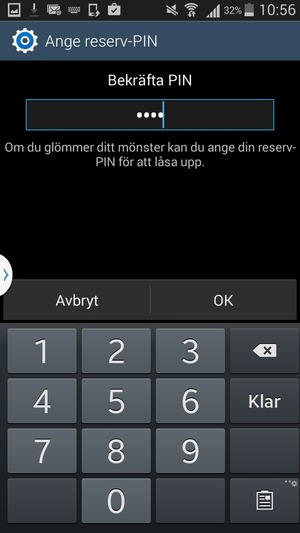 Bekräfta din reserv-PIN och välj OK