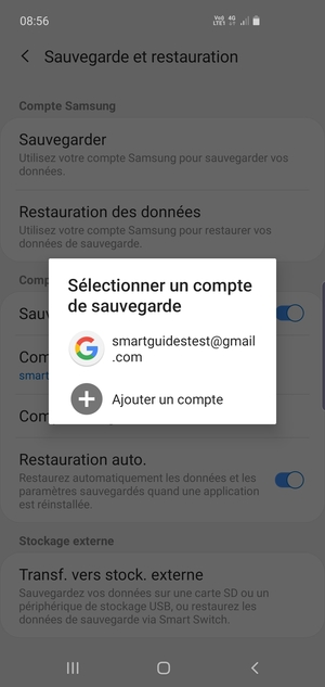 Sélectionnez votre compte de sauvegarde