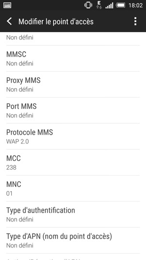 Faites défiler vers le bas et saisissez les informations Internet