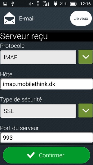 Faites défiler vers le bas et saisissez l'adresse du serveur Exchange