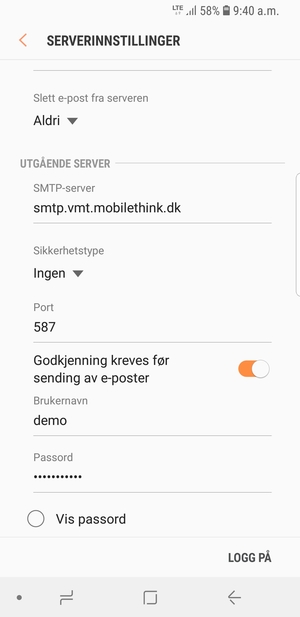 Bla ned og skriv inn utgående serveradresse