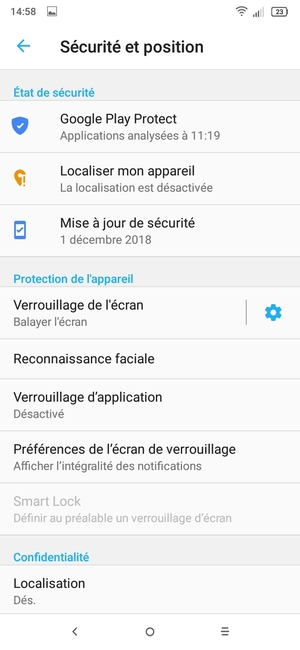 Sélectionnez Verroillage de l'écran