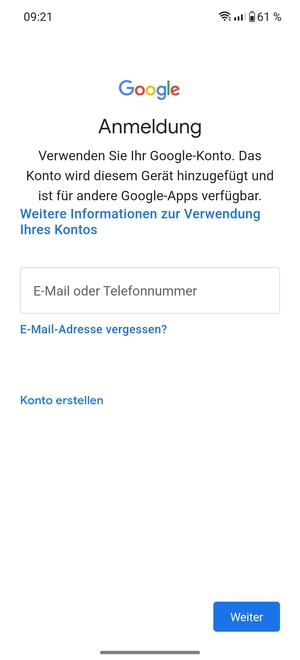 Geben Sie Ihre Gmail Adresse ein und wählen Sie Weiter