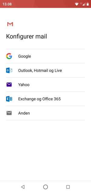 Vælg Exchange og Office 365
