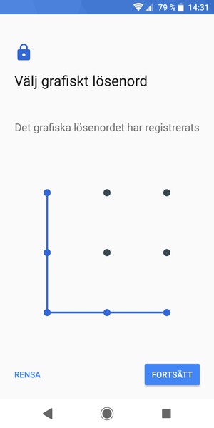 Rita ett upplåsningsmönster och välj FORTSÄTT